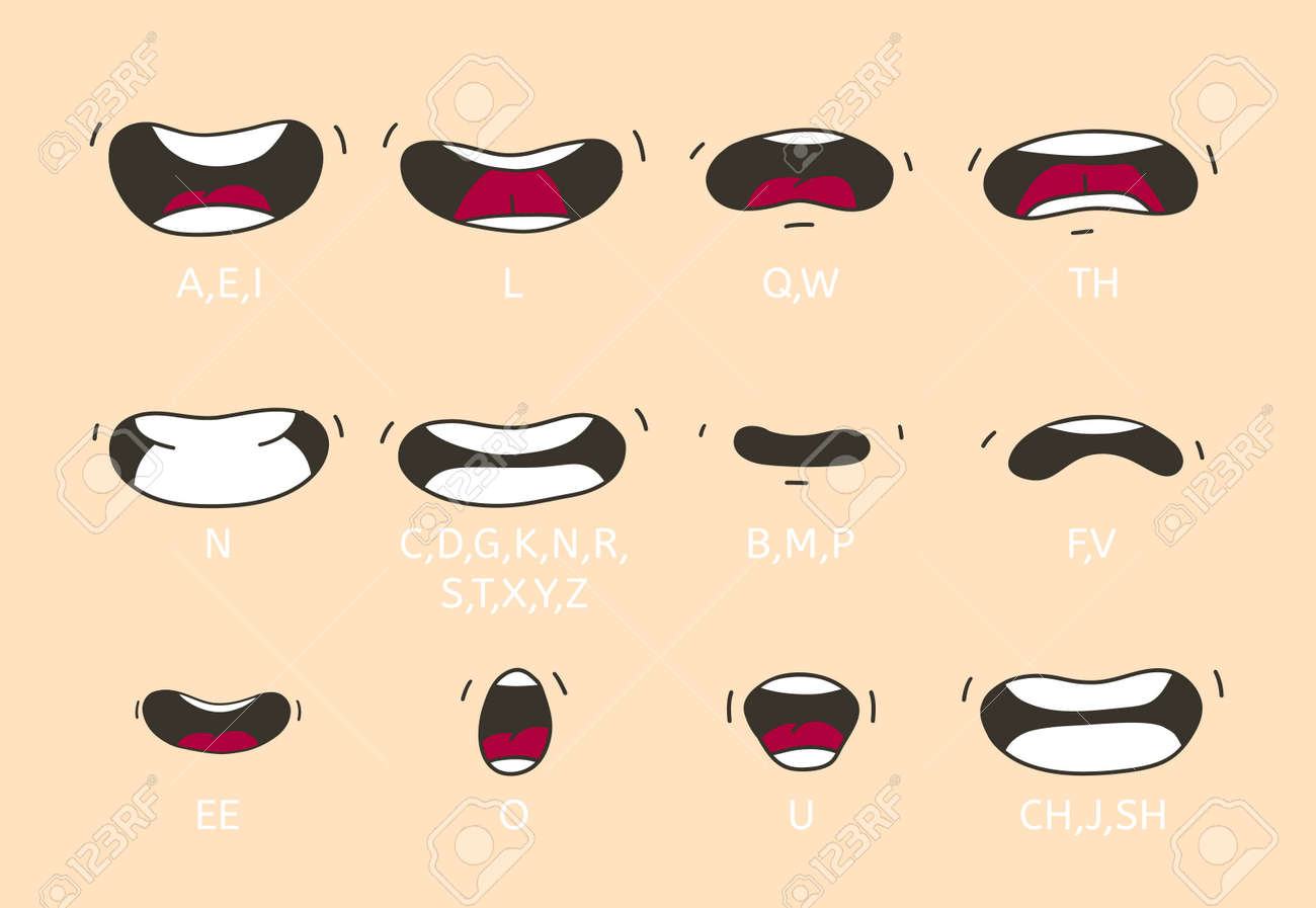 Cartoon talking mouth and lips expressions. Talking mouths lips for cartoon character animation. - 169711210 Cartoon talking mouth and lips expressions. Talking mouths lips for cartoon character animation. - 169711210