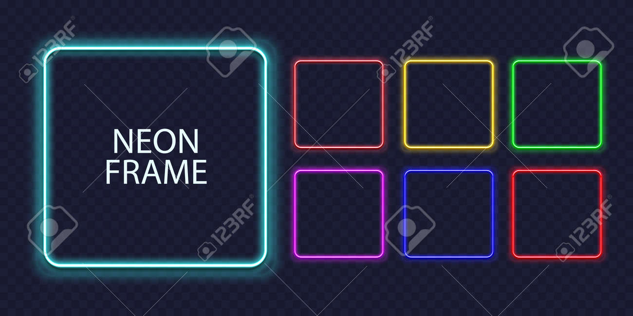 Square neon frames. Fluorescent outline border. Realistic vector led shape - 169711365 Square neon frames. Fluorescent outline border. Realistic vector led shape - 169711365
