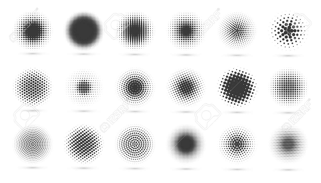 Circle halftone set. Modern dotted circles halftones. Black dotwork gradients. Vector illustration. - 169764567 Circle halftone set. Modern dotted circles halftones. Black dotwork gradients. Vector illustration. - 169764567