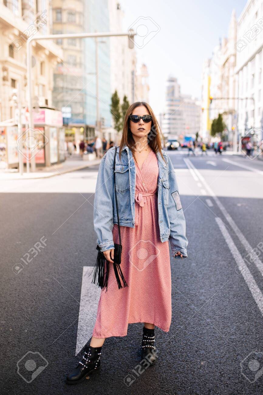 dress denim jacket and boots