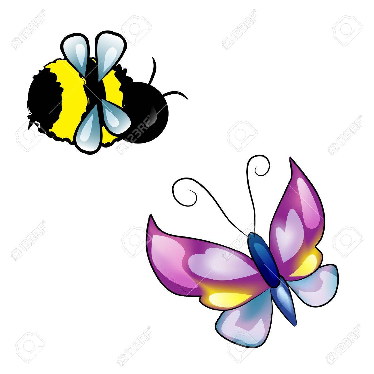 Summer Isolated Elements For Design (bee And Butterfly) Royalty Free SVG,  Cliparts, Vectors, and Stock Illustration. Image 10347452., image size:1300x1300