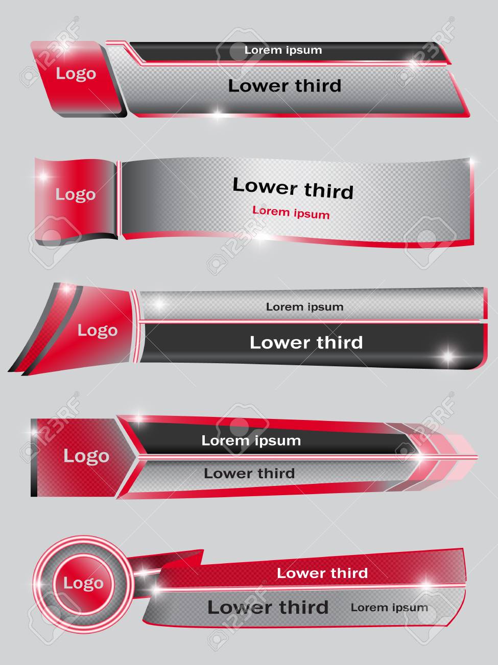 set of red black gray banners of lower third vector illustration lower third
