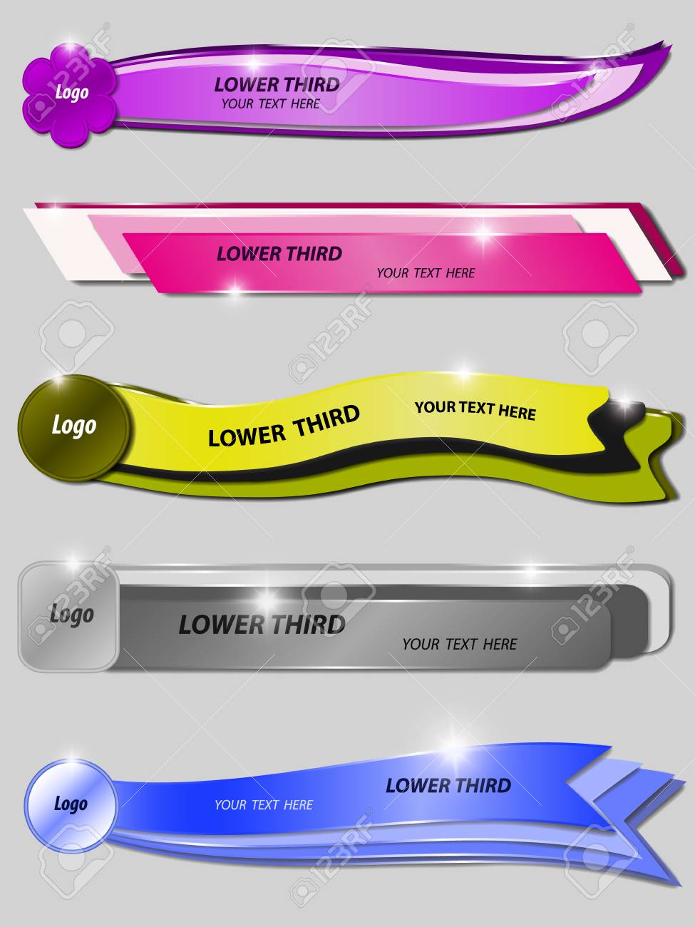 set bright colorful glowing banners lower third design template lower third