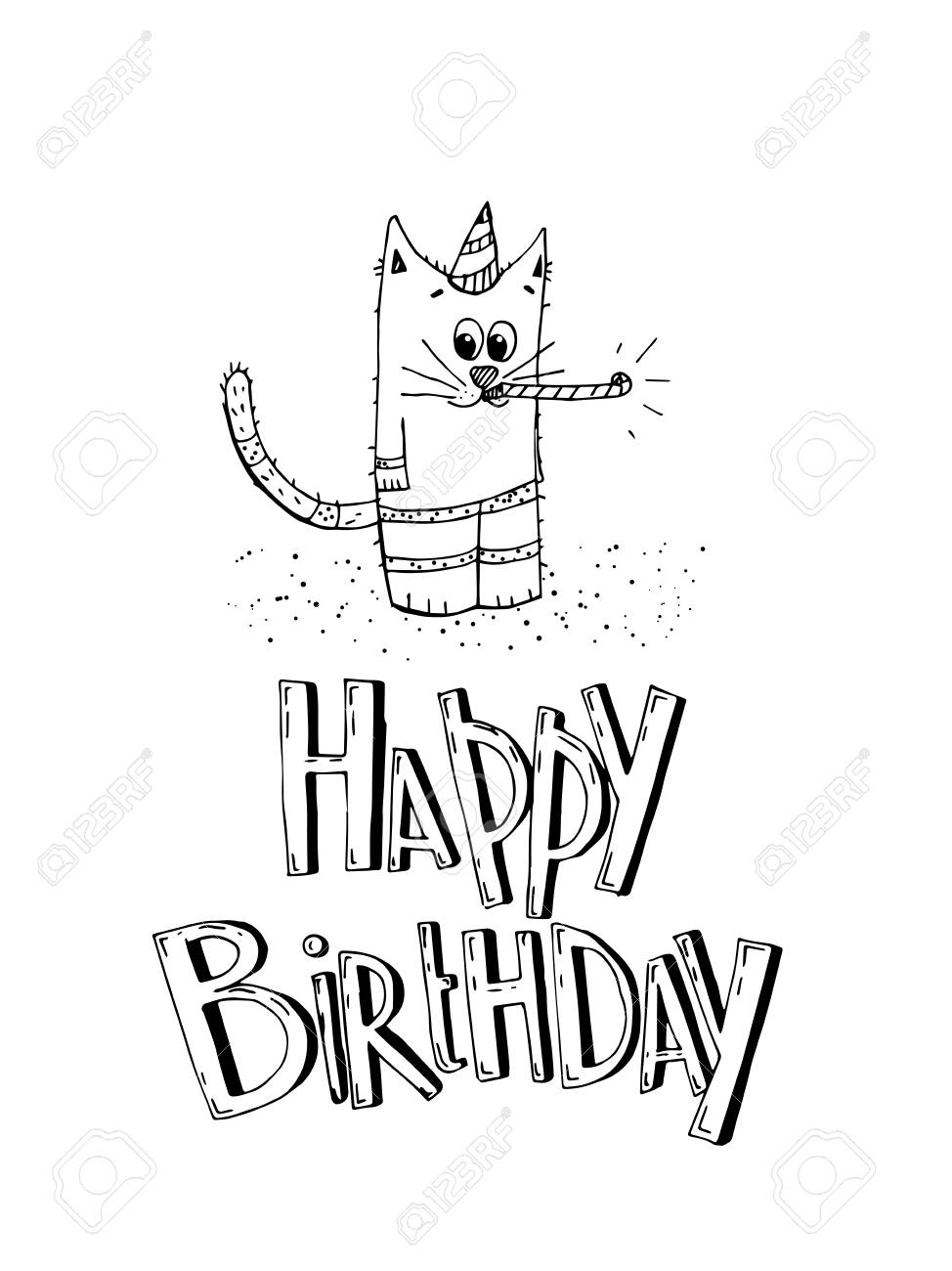 幸せな誕生日パーティ要素ベクトル セット 誕生日パーティーの装飾の手書き のイラスト素材 ベクタ Image