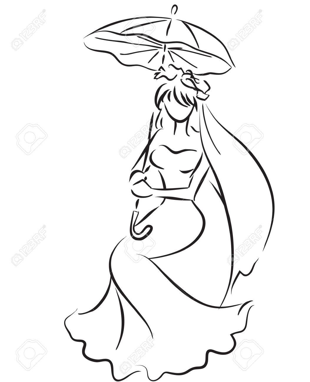 Sitzende Junge Madchen Mit Regenschirm Thema Hochzeit Braut Monochrome Bild Lizenzfrei Nutzbare Vektorgrafiken Clip Arts Illustrationen Image