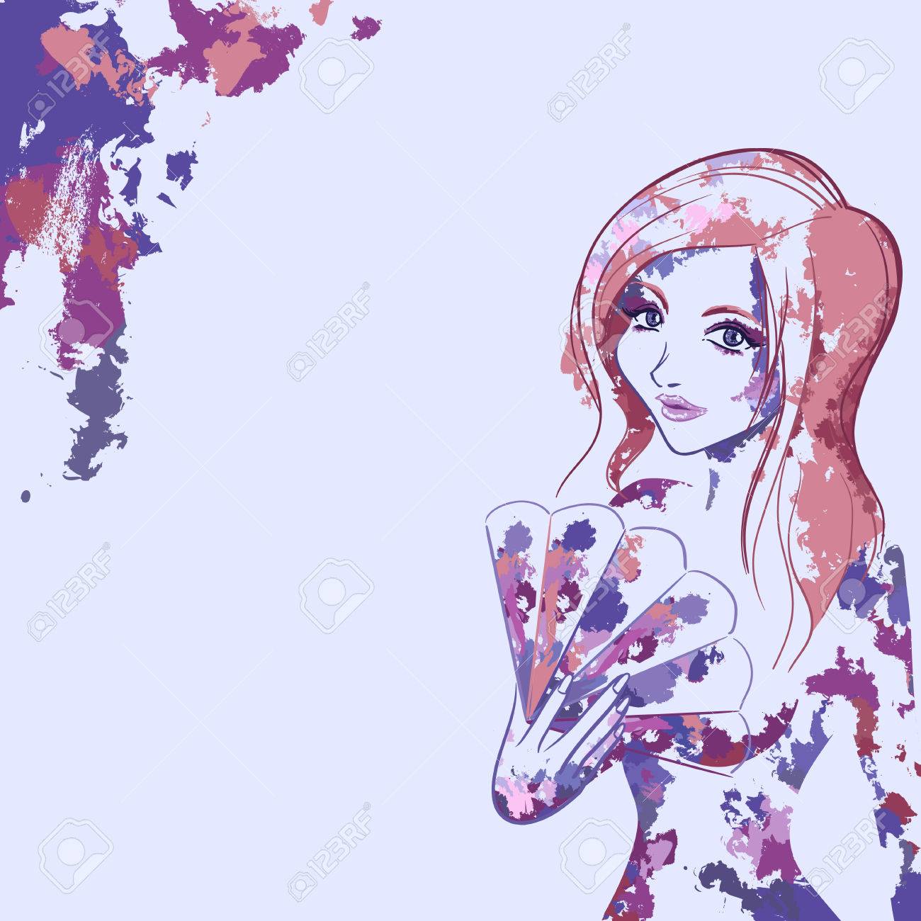 美しい目と唇と水彩画を描いた若いセクシーなヌードの女性の抽象的なポートレート 女性は ファンを手で保持しているし 自分のファンします ライラック バイオレット色をベクトルします 水彩画作品のシリーズ のイラスト素材 ベクタ Image 美しい目と唇と水彩画を描いた若いセクシーなヌードの女性の抽象的なポートレート 女性は ファンを手で保持しているし 自分のファンします ライラック バイオレット色をベクトルします 水彩画作品のシリーズ のイラスト素材 ベクタ Image
