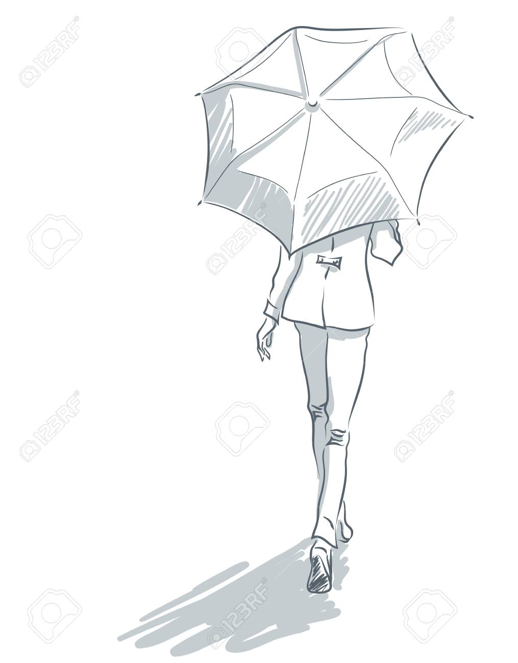 Chica Elegante Que La Ropa Otoño Va Bajo El Paraguas. Vector De A Mano. Ver Espalda. Fotos, Retratos, Imágenes Y Fotografía De Archivo Libres De Derecho. Image 54078446.