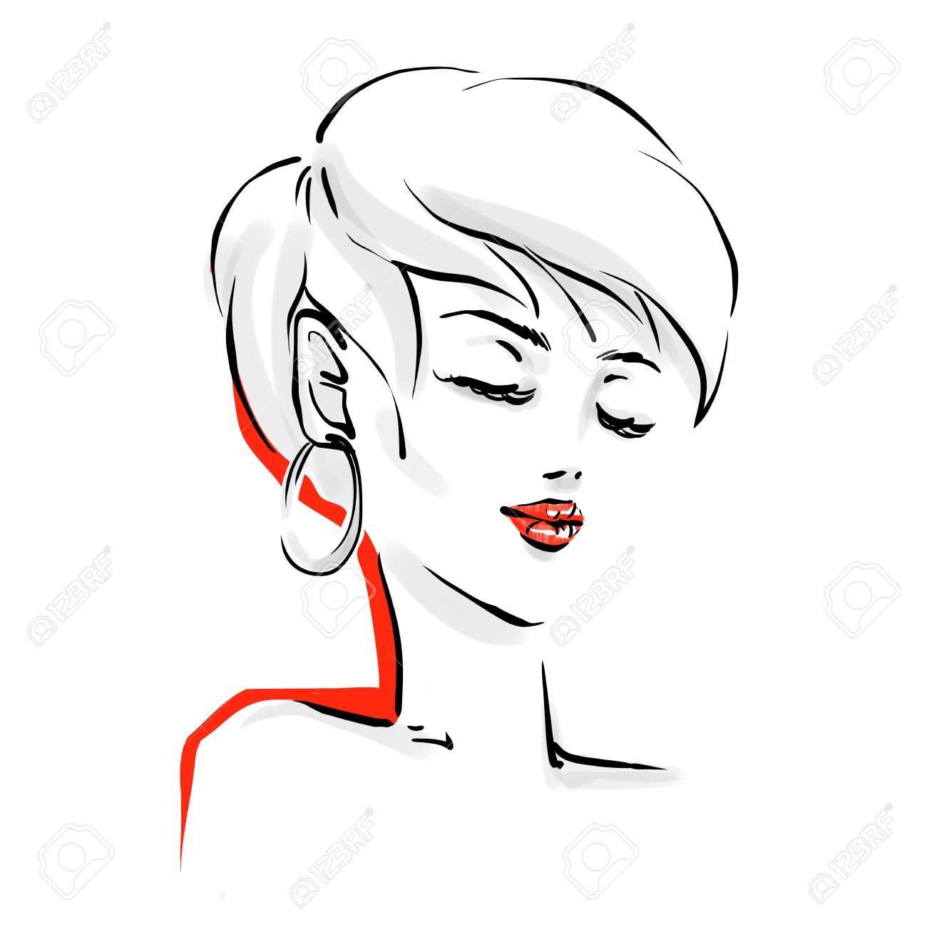 Beautiful Woman Face With Elegant Short Haircut Portrait Of