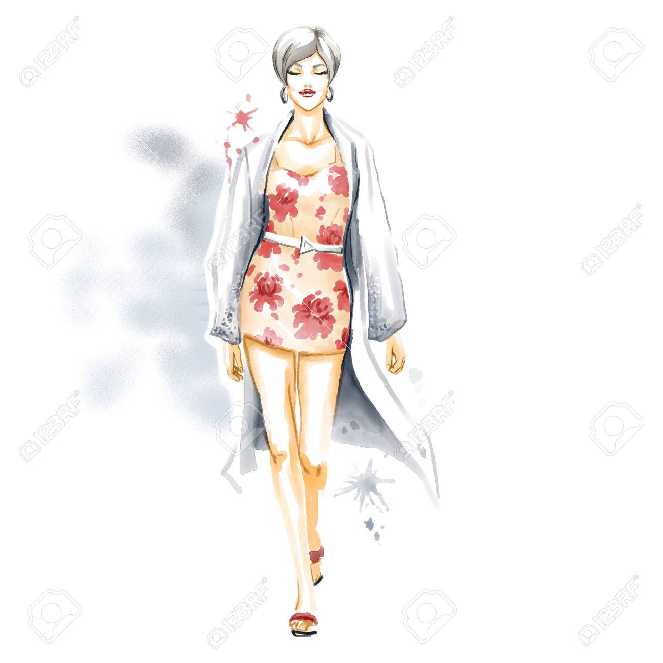 ゴージャスな女の子のファッションの水彩イラスト 水彩手のパステル カラーの絵します の写真素材 画像素材 Image