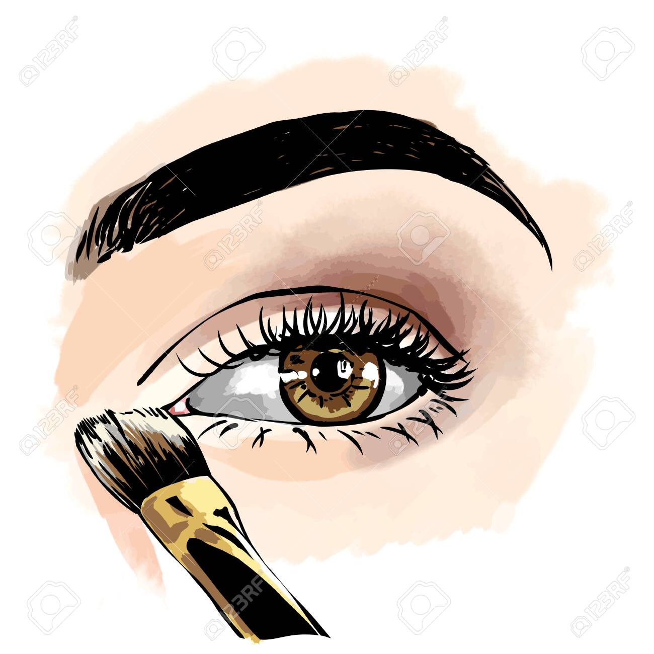 Eyes With Eye Shadows And Mascara Close Up View Freehand Drawing