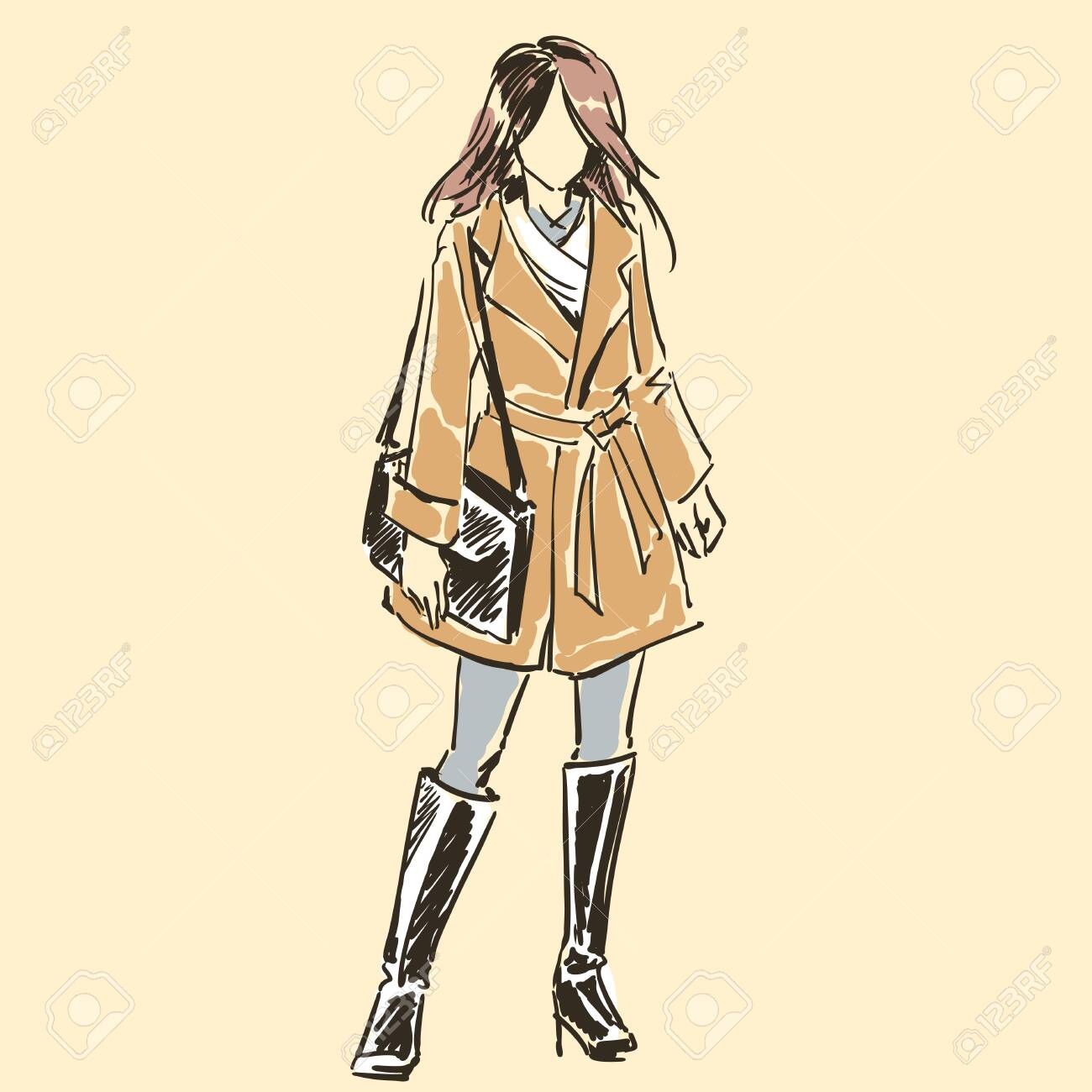 Sketch of beautiful slim elegant woman in fashion summer clothes with female handbag. Contour silhouette. Vector illustration. Scribble hand drawing by black lines, freehand. - 137569049 Sketch of beautiful slim elegant woman in fashion summer clothes with female handbag. Contour silhouette. Vector illustration. Scribble hand drawing by black lines, freehand. - 137569049