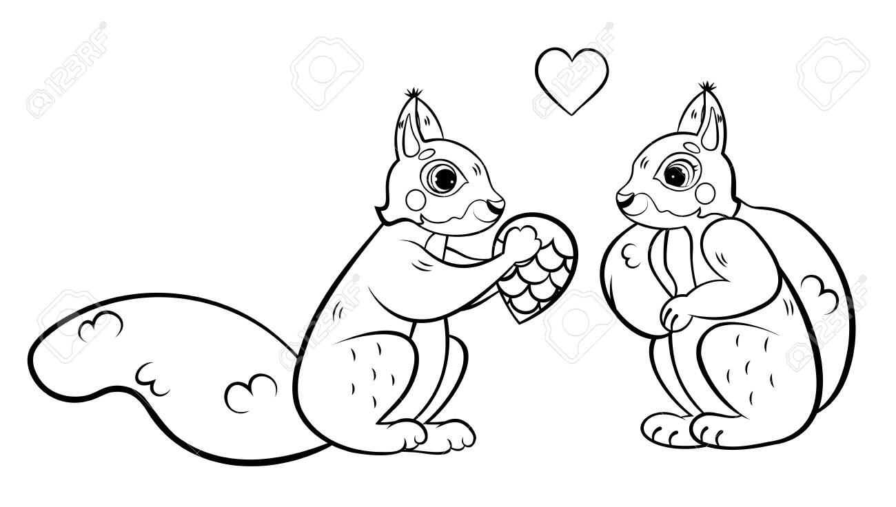 Download Cute Cartoon Squirrels Couple In Love Vector Coloring Page Outline Royalty Free Cliparts Vectors And Stock Illustration Image 144149357