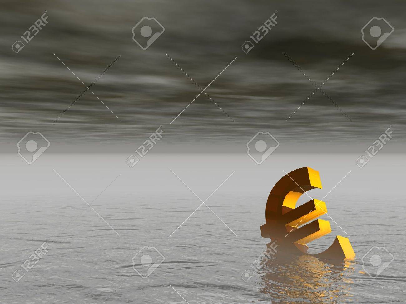 Golden euro drowning in the grey sea by stormy weather - 10163592 Golden euro drowning in the grey sea by stormy weather - 10163592