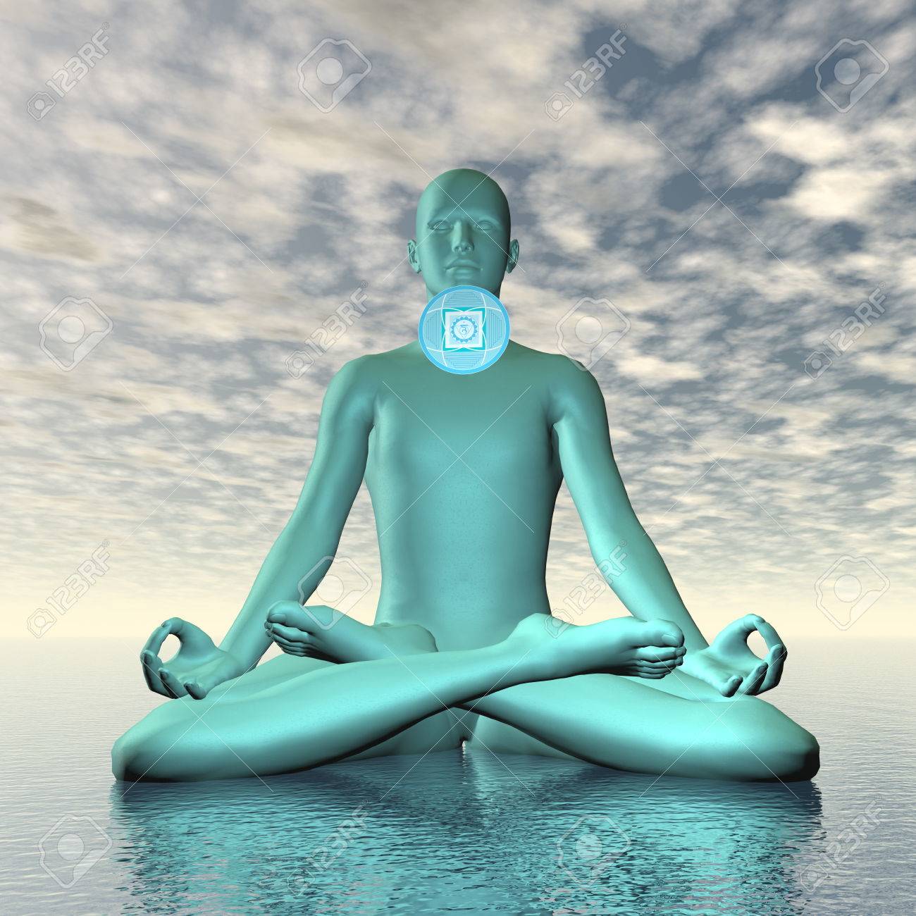 Meditacion Para El Chakra De La Garganta Vishuddhi Azul, Vishuddha O Meditación De Chakra Garganta - 3d Render  Fotos, Retratos, Imágenes Y Fotografía De Archivo Libres De Derecho. Image  70370819.