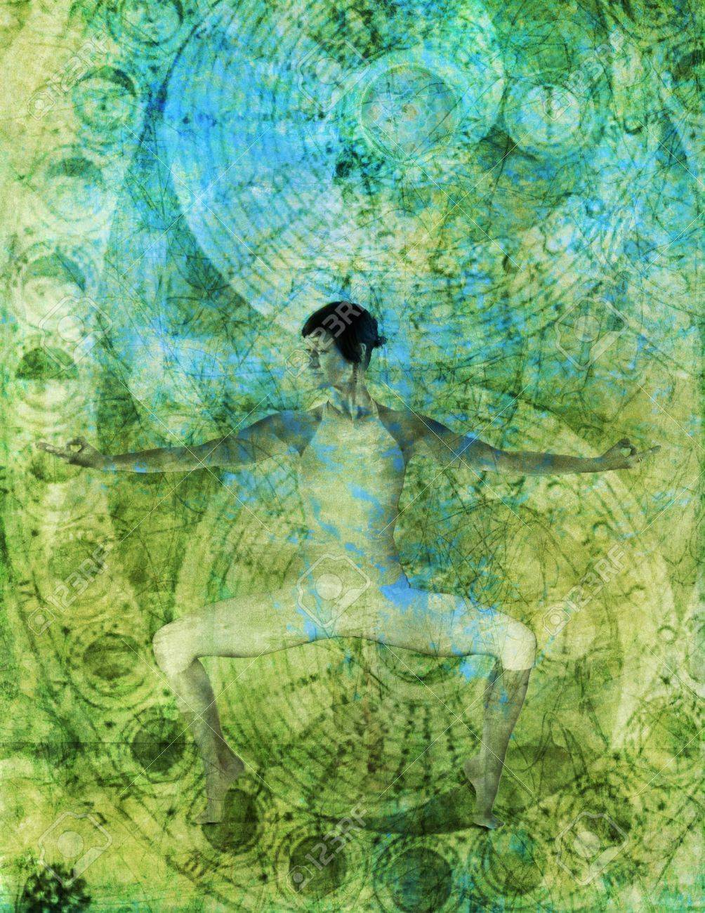 Woman in yoga pose with alchemical chakra flow. - 5815882 Woman in yoga pose with alchemical chakra flow. - 5815882