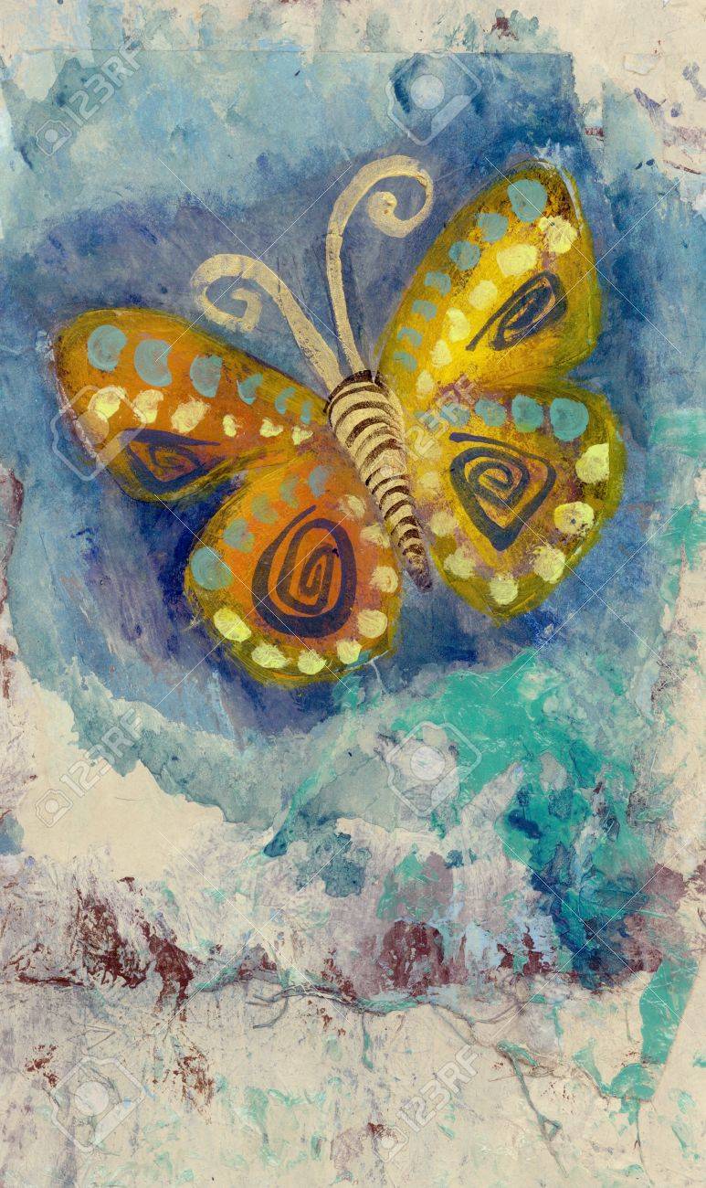 Mixed medium art work of a butterfly Gel medium transfer on acrylic - 15512590 Mixed medium art work of a butterfly Gel medium transfer on acrylic - 15512590