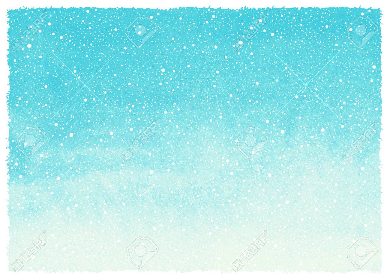 冬立ち下がり雪しぶきのテクスチャと水彩抽象的な背景と大まかな芸術的なエッジ スカイ ブルー クリスマス 新年には テンプレートに描かれています 水平方向のグラデーションの塗りつぶし 手描きの降雪 の写真素材 画像素材 Image