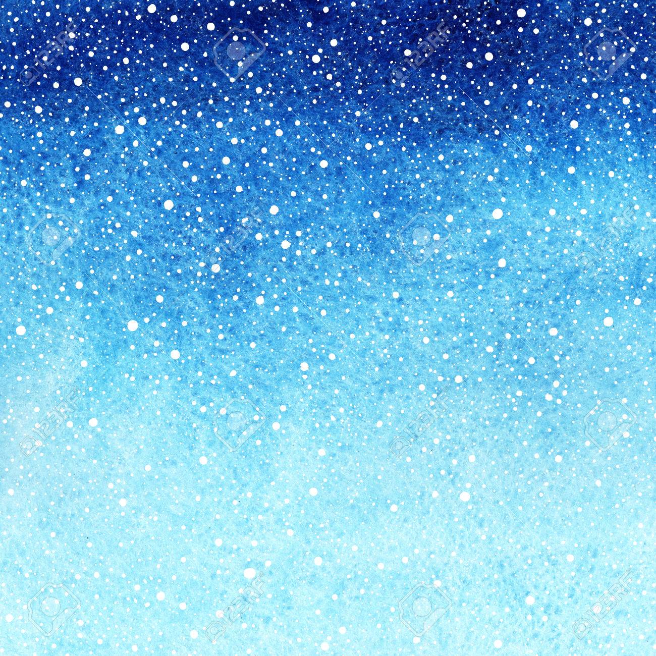 ブルー グラデーション冬水彩抽象的な背景立ち下がり雪しぶきのテクスチャ クリスマス 新年には テンプレートに描かれています 手描き和紙の質感と降雪です の写真素材 画像素材 Image