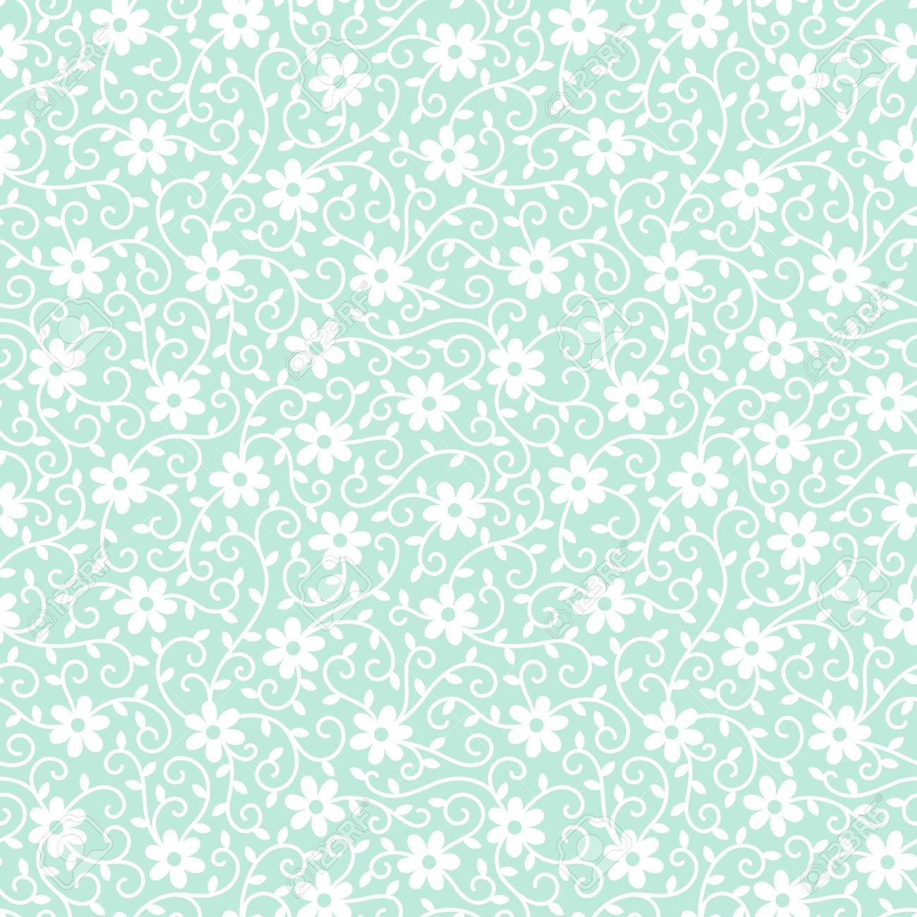Floral Seamless Pattern With Chamomile Flowers, Tendrils And Leaves. White  Ornamentation On Mint Green Background. Simple Floral Texture. Royalty Free  SVG, Cliparts, Vectors, and Stock Illustration. Image 55046466., image size:1300x1300