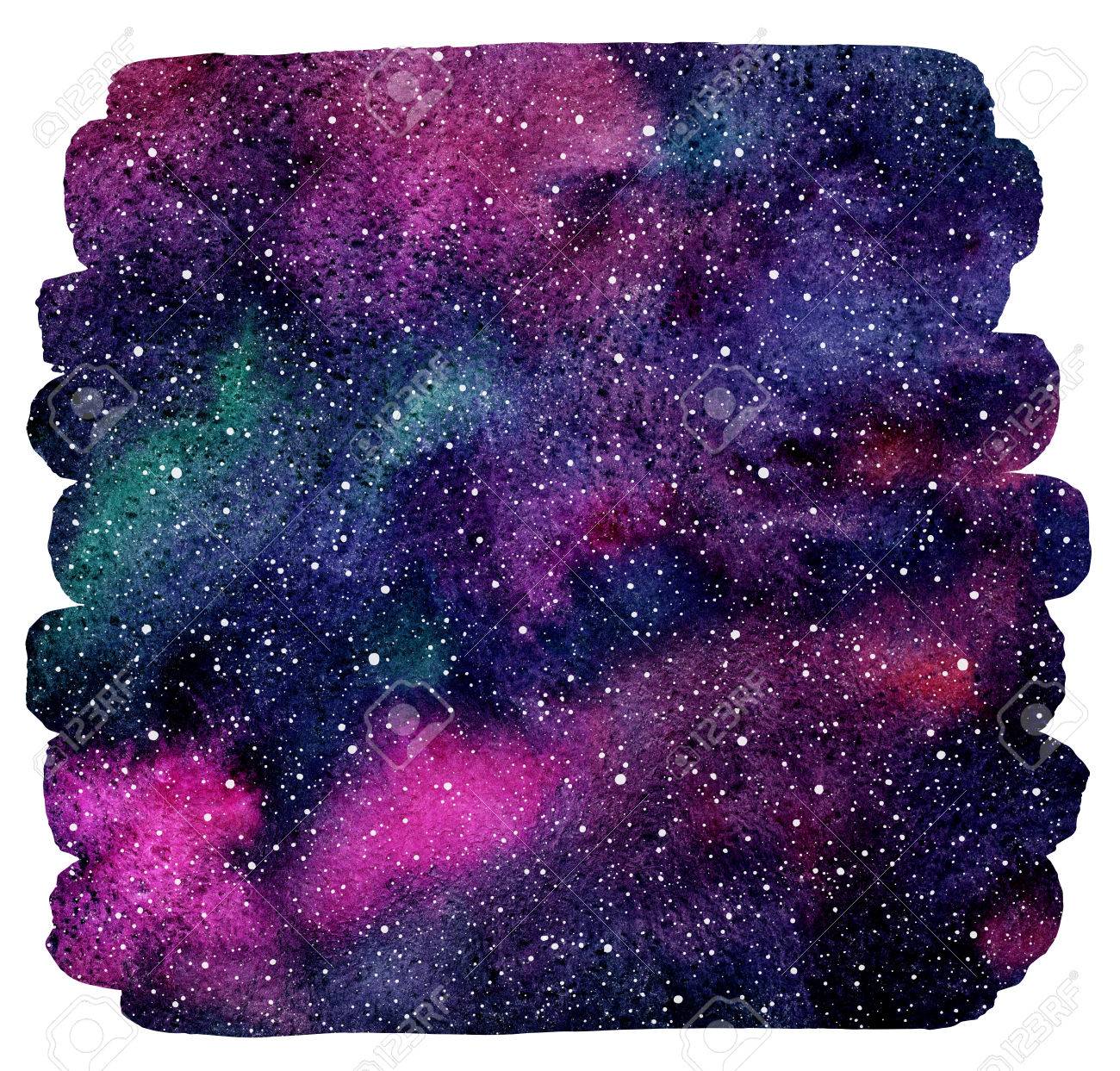 宇宙の背景 カラフルな水彩銀河や星夜の空 手には Blob のテクスチャでコスモスのイラストが描かれました 不均一なエッジと水彩ブラシ ストローク エメラルド ピンク バイオレットの汚れ の写真素材 画像素材 Image