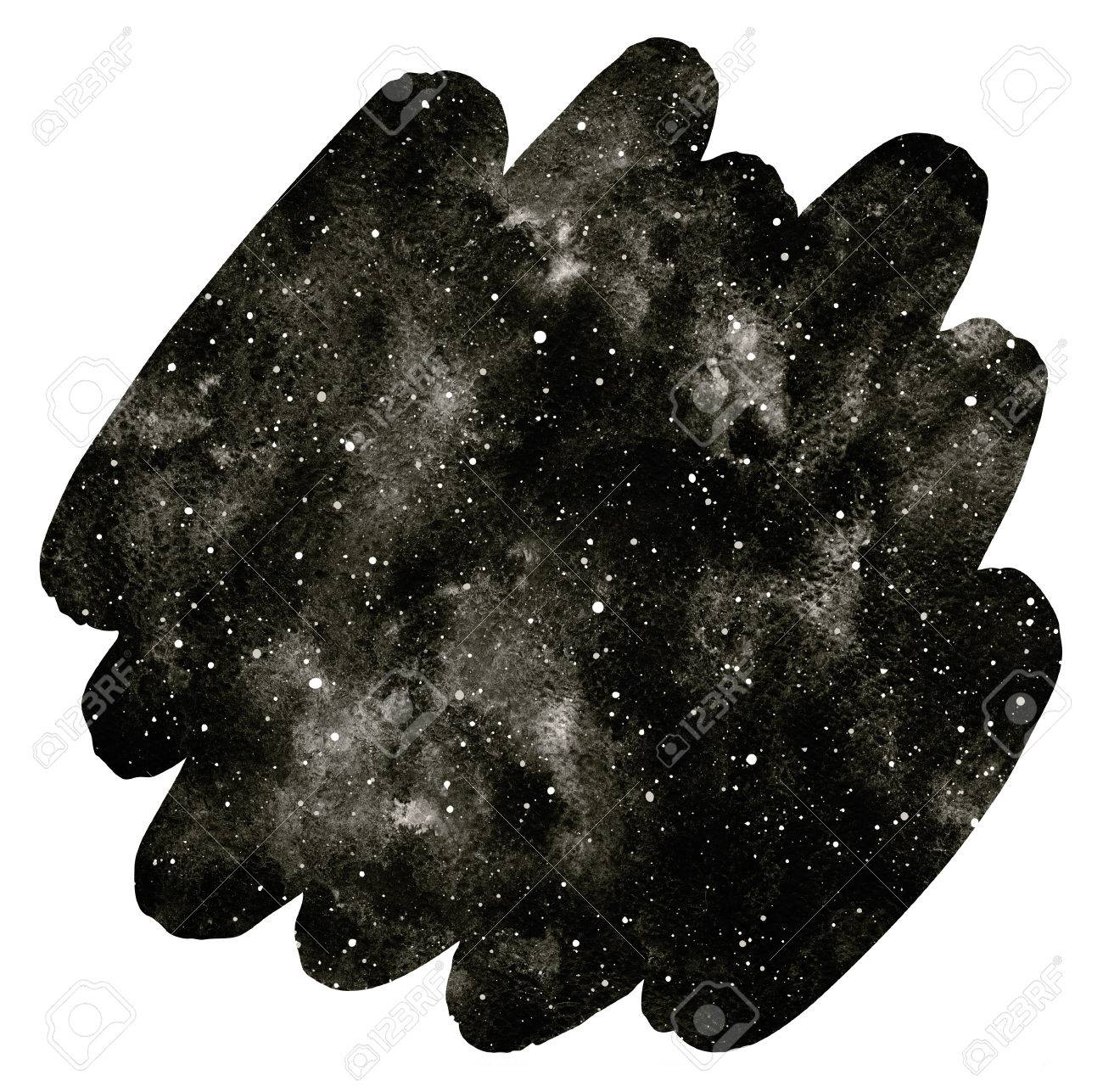 宇宙のモノクロ背景 黒と白の星と夜空 手には コスモスのイラストが描かれました 不均一なエッジと水彩ブラシ ストローク 夜天の銀河 テキストのためのスペース の写真素材 画像素材 Image