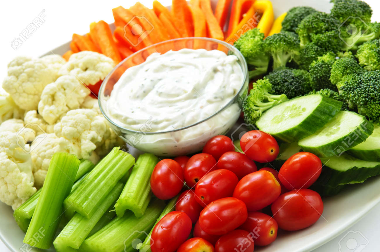 Platter of assorted fresh vegetables with dip - 5395577 Platter of assorted fresh vegetables with dip - 5395577