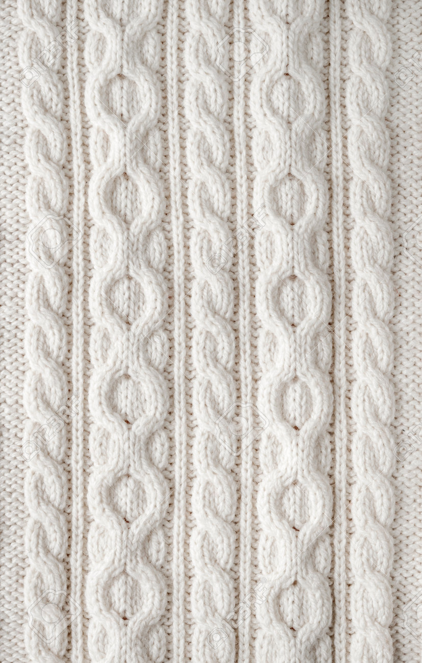 Knit texture of white wool knitted fabric with cable pattern as background - 30610295 Knit texture of white wool knitted fabric with cable pattern as background - 30610295
