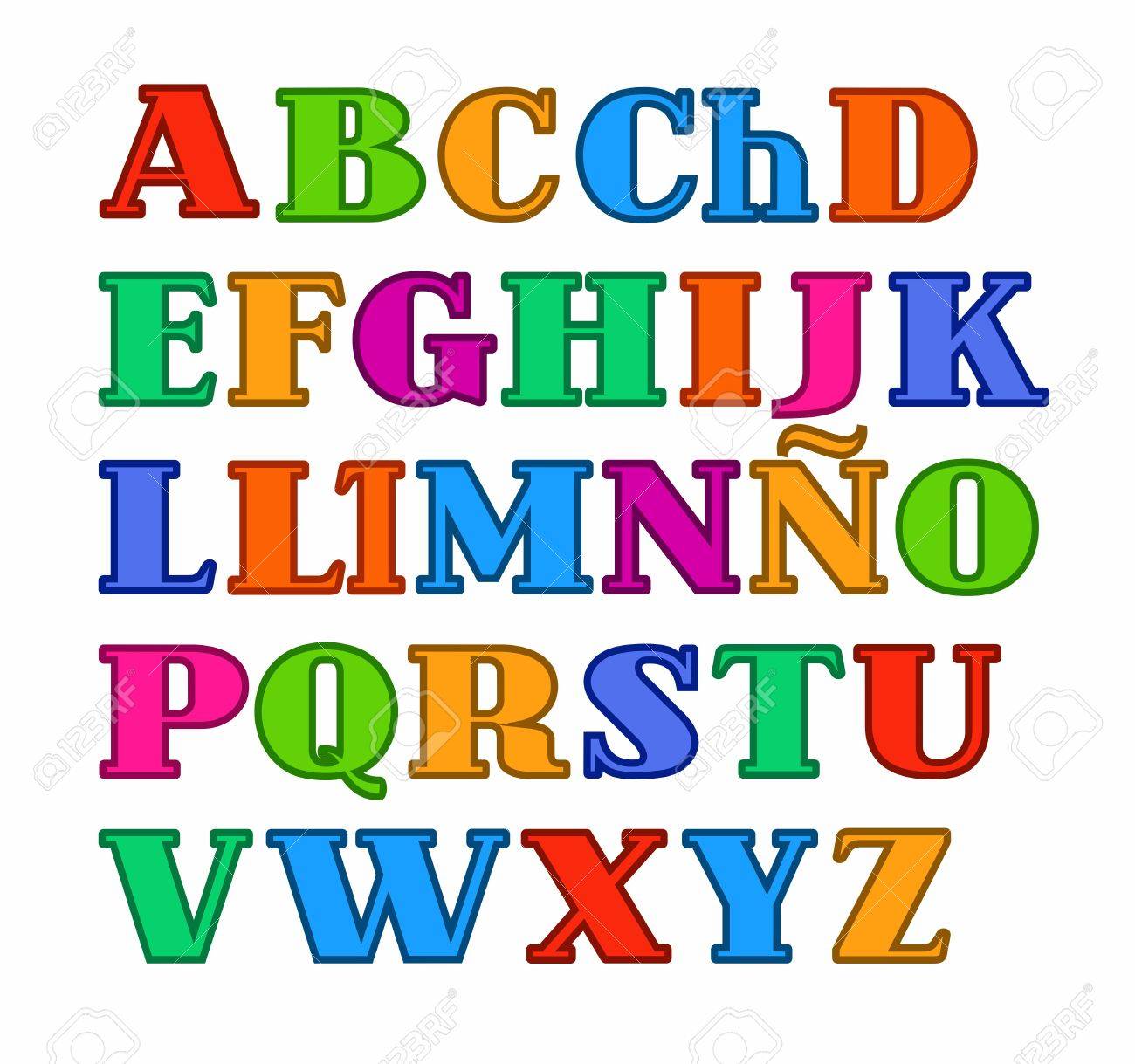 Alfabeto Español Las Letras Mayúsculas De Color Con El Vector De Contorno Vector De Color De Letra Serif Y Un Contorno Sutil En El Fondo Blanco