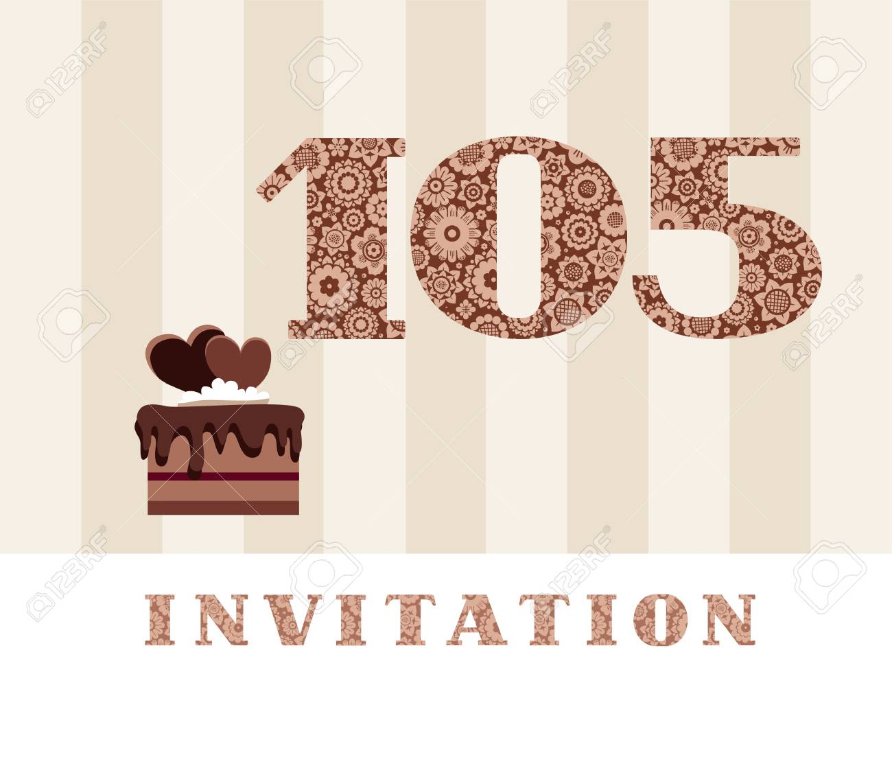 Vettoriale Invito 105 Anni Torta Al Cioccolato Cuore Vettore L Invito Alla Festa Di Compleanno Cartella Colori Torta Al Cioccolato Con Cuori Inglese Image