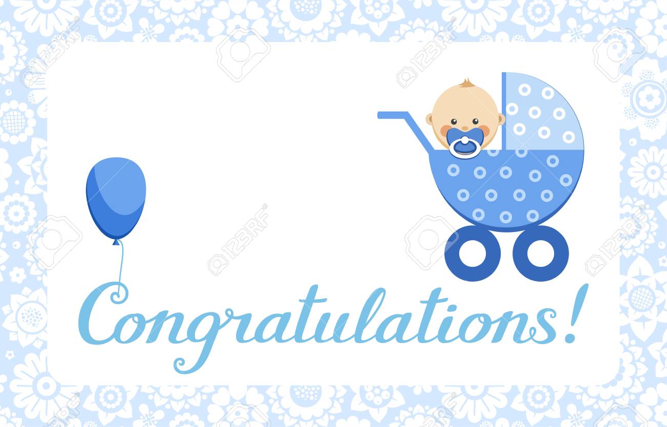 Congratulations, Baby Boy, Card, English, Vector. In The Blue ...