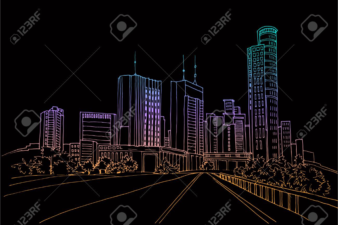 Paisaje Urbano Moderno Dibujado A Mano Dibujo Colorido Sobre