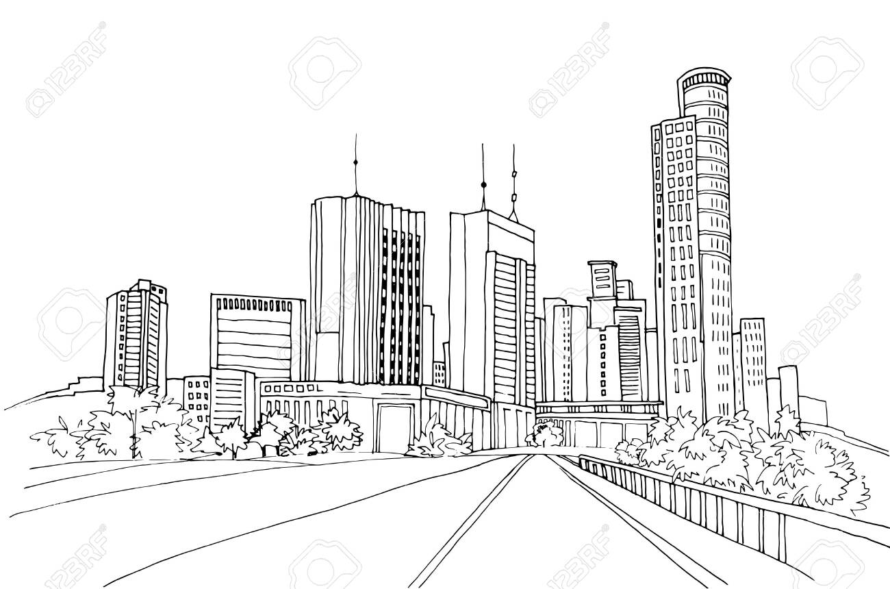 Modern urban landscapes. Hand drawn line sketches. Tel Aviv, Israel. Vector illustration on white - 124428341 Modern urban landscapes. Hand drawn line sketches. Tel Aviv, Israel. Vector illustration on white - 124428341
