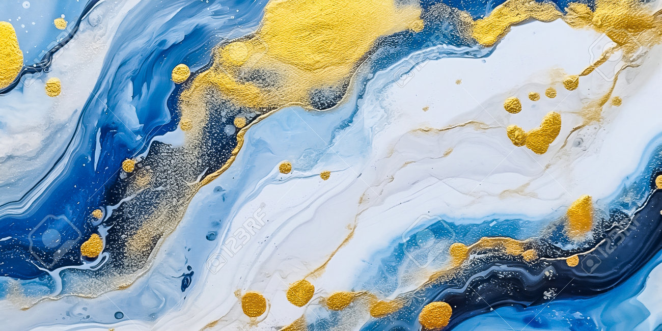 青と白の波の抽象油彩画