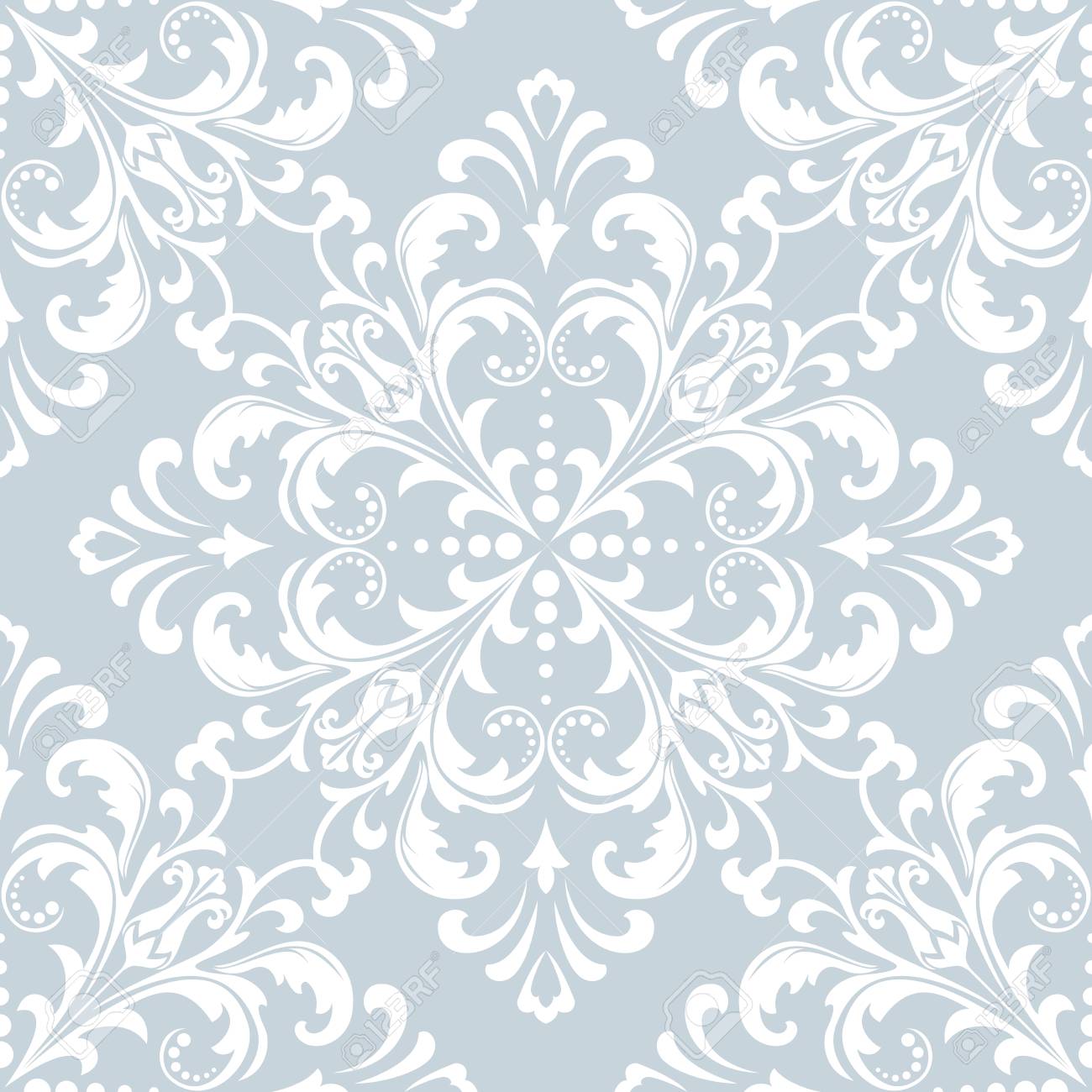 1216花柄 壁紙バロック ダマスク シームレスなベクトルの背景 青と白の装飾 のイラスト素材 ベクタ Image