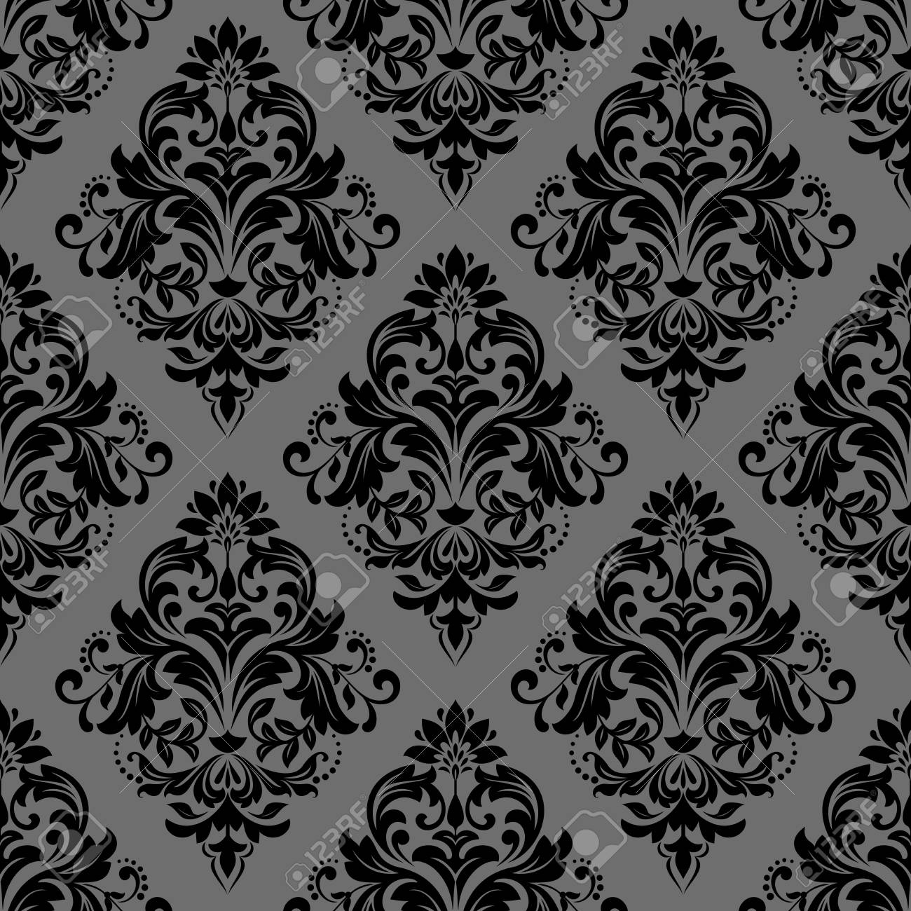 バロック様式の壁紙 シームレスなベクトルの背景 黒の花の装飾グラフィックベクターパターン のイラスト素材 ベクタ Image