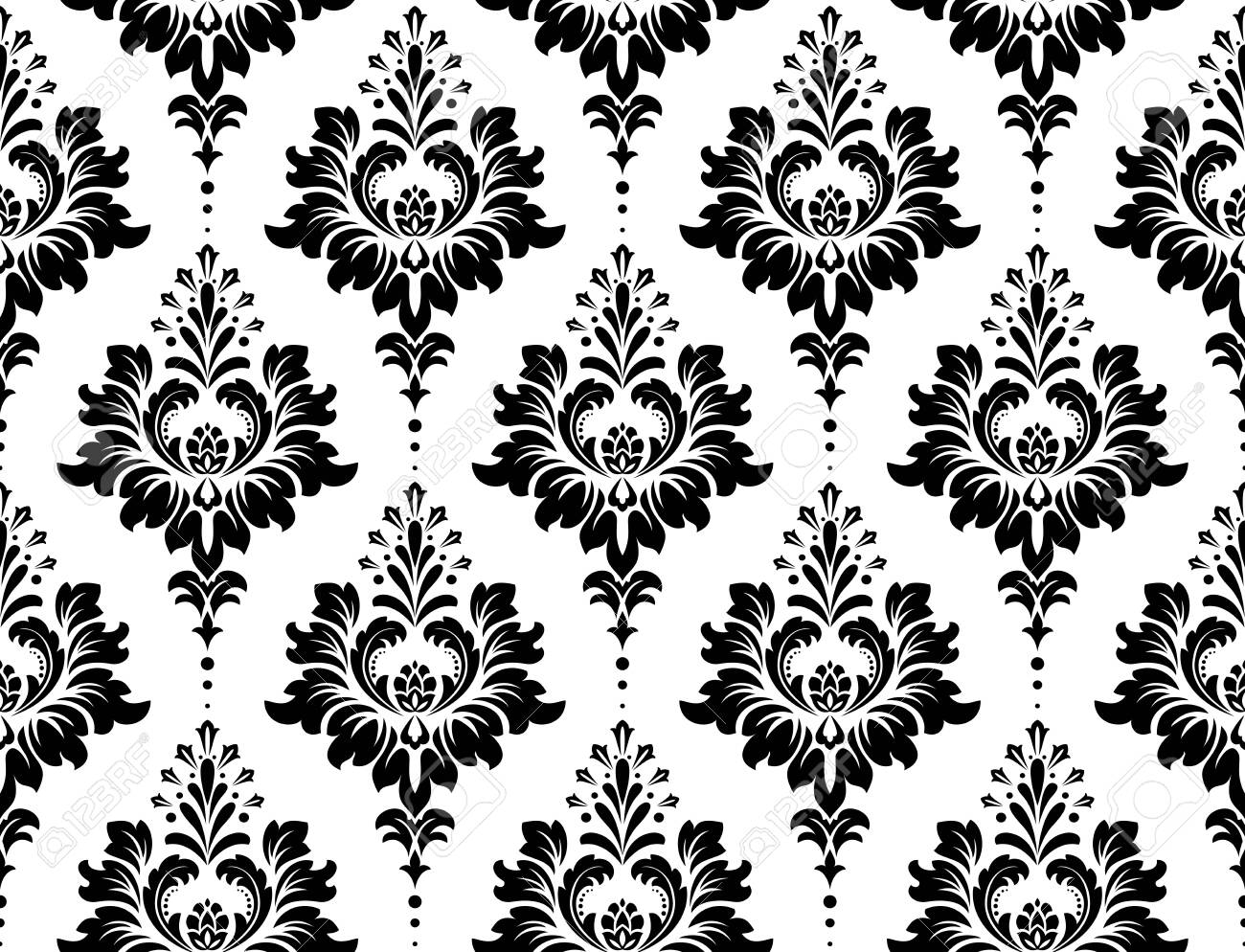Wallpaper in the style of Baroque. Seamless vector background. White and black floral ornament. Graphic pattern for fabric, wallpaper, packaging. Ornate Damask flower ornament - 121887042 Wallpaper in the style of Baroque. Seamless vector background. White and black floral ornament. Graphic pattern for fabric, wallpaper, packaging. Ornate Damask flower ornament - 121887042