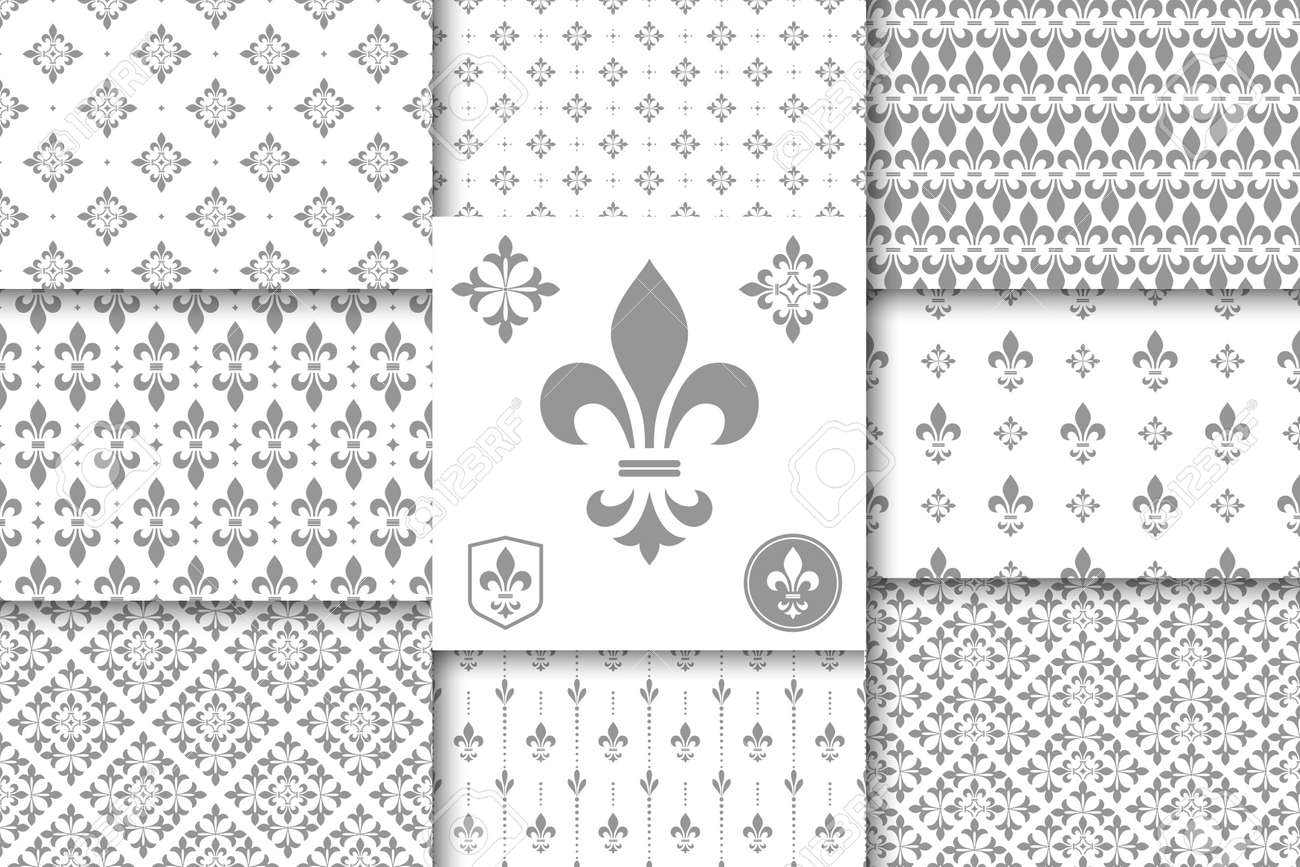 Geometric floral set of seamless patterns. Gray and white vector backgrounds. Simple illustrations. - 169842862 Geometric floral set of seamless patterns. Gray and white vector backgrounds. Simple illustrations. - 169842862