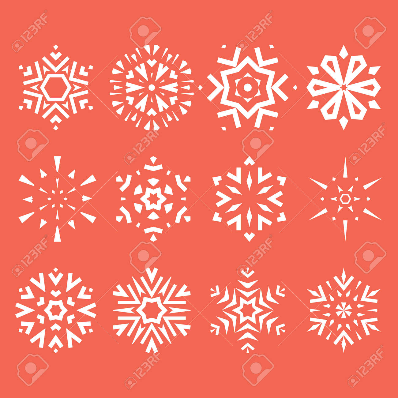 Snowflakes icon collection. Graphic modern pink and white ornament - 170173017 Snowflakes icon collection. Graphic modern pink and white ornament - 170173017