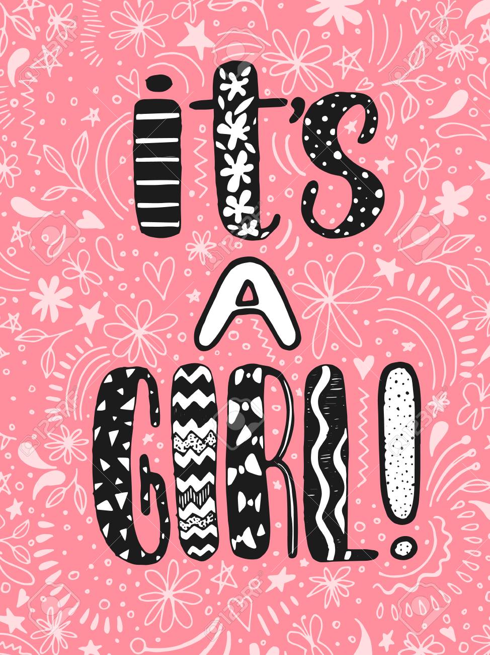 Es Una Nina Letras Escritas A Mano Para Baby Shower Fondo Rosa Y