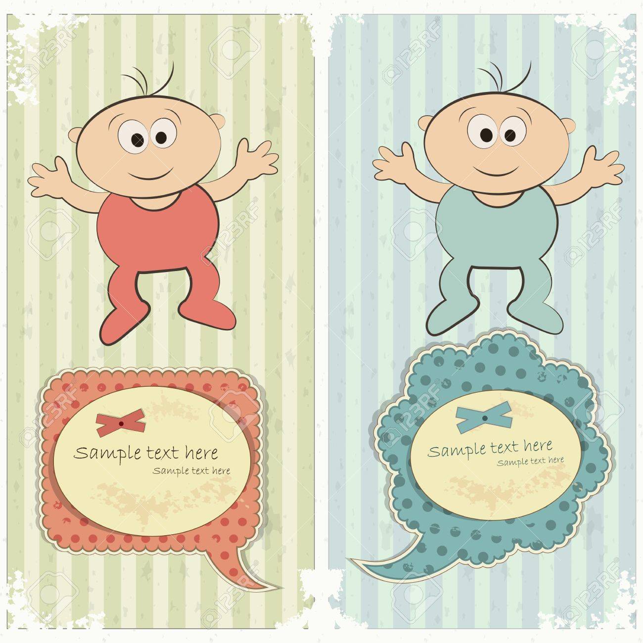 baby postcard in vintage style newborn boy and girl vector newborn baby postcards