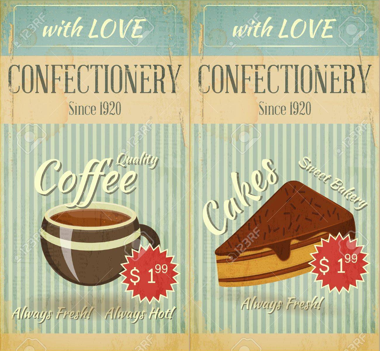 Vintage two Cards Cafe confectionery dessert Menu in Retro style - illustration - 17540972 Vintage two Cards Cafe confectionery dessert Menu in Retro style - illustration - 17540972
