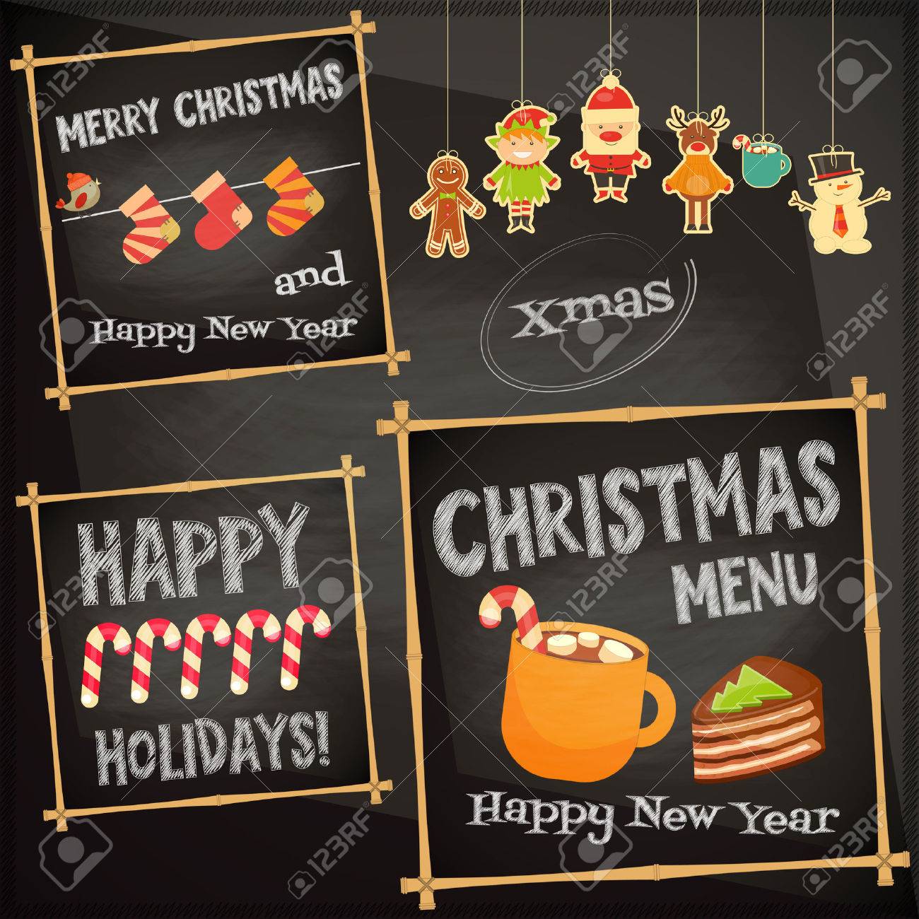 christmas characters on chalkboard