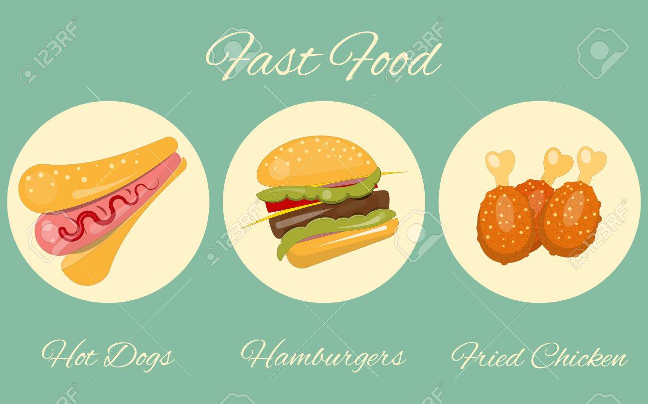 Menu De Comida Rapida Hamburguesas Hot Dog Y Pollo Publicidad