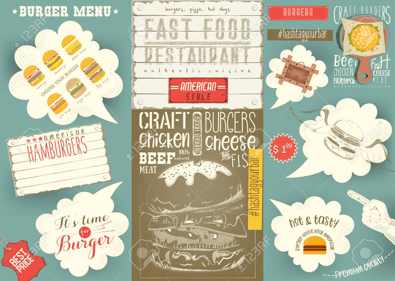 template menu for burger house colorful placemat table mat