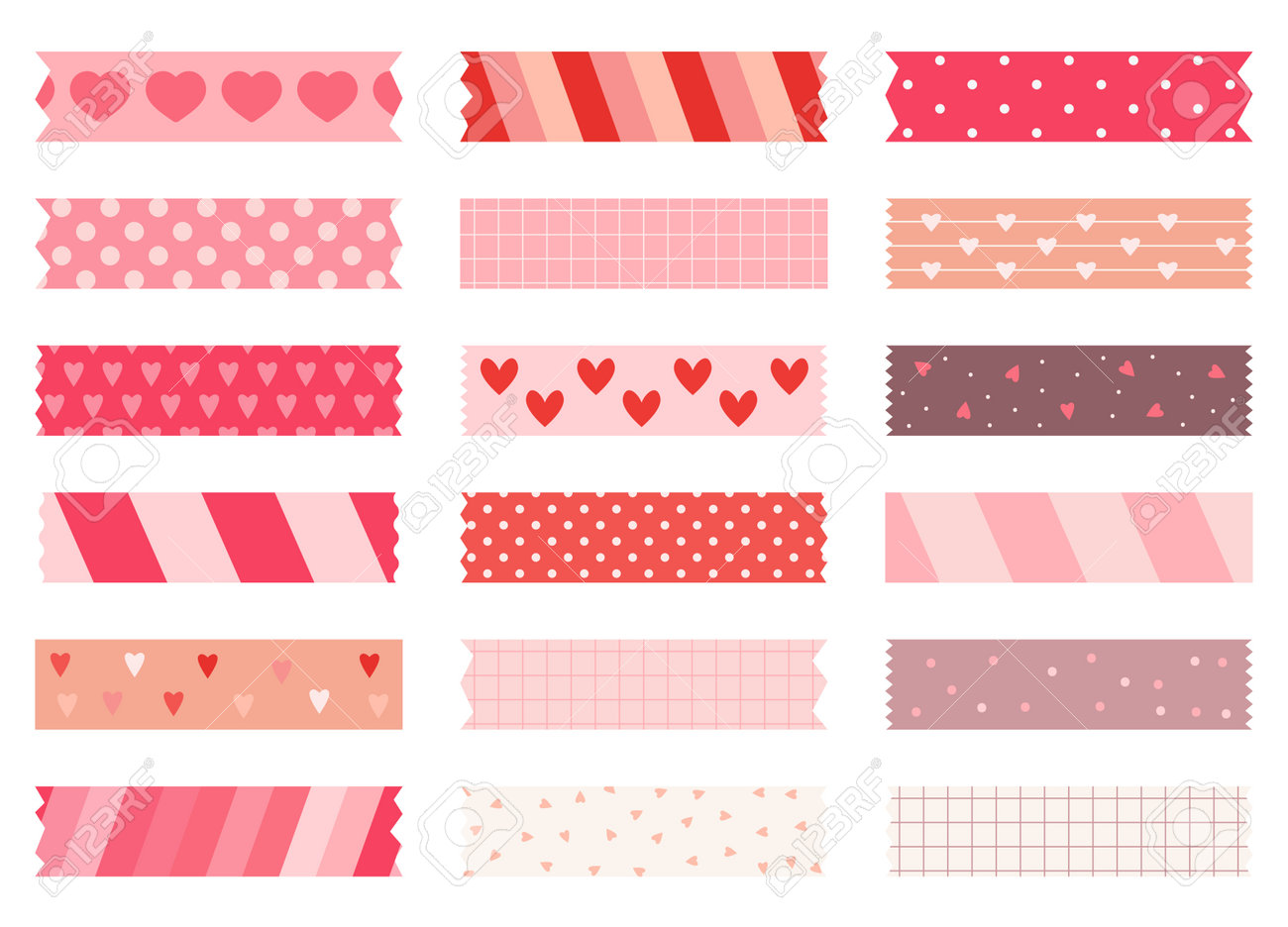 Pink washi tape sticker cute pattern set Vector Image