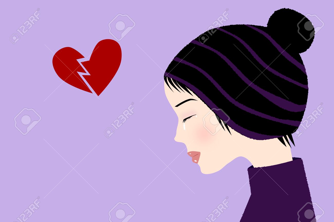 Broken Heart - Illustration Of A Sad Crying Girl With A Broken ...