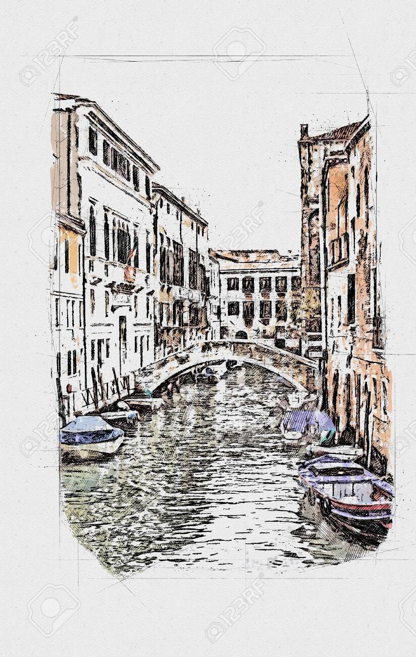 Beautiful venetian street in summer day, Italy - 151250193 Beautiful venetian street in summer day, Italy - 151250193