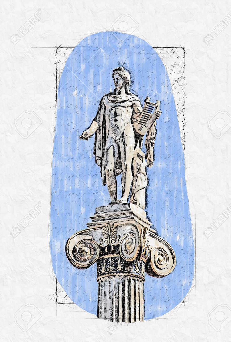 statue of Apollon on the column in fromnt of Athens Academy building - 160135391 statue of Apollon on the column in fromnt of Athens Academy building - 160135391