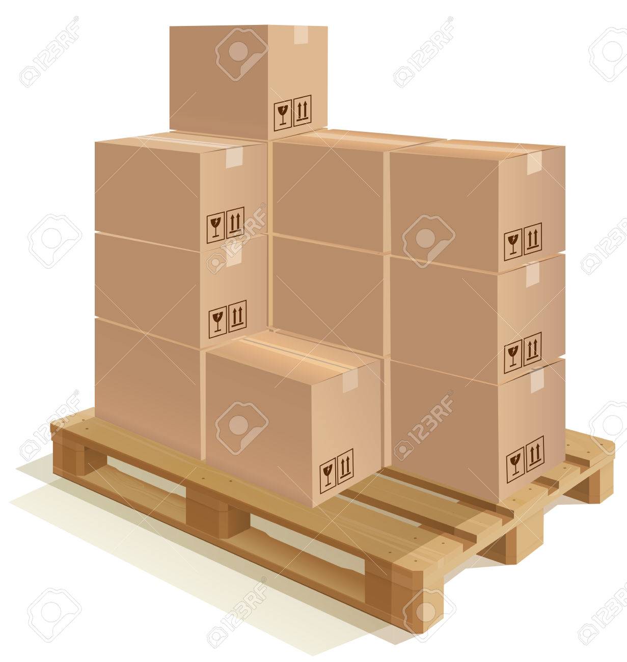 Download Cardboard Boxes Set On A Wooden Pallet Royalty Free Cliparts Vectors And Stock Illustration Image 62188458