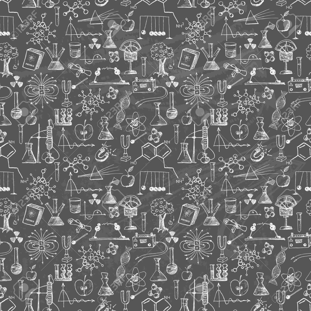 戻る学校シームレスな背景 物理と化学 壁紙 パターンの塗りつぶし 繊維 Web ページの背景テクスチャに使用できます のイラスト素材 ベクタ Image